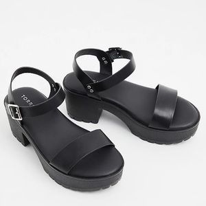 Black Faux Leather Chunky Platform Heel